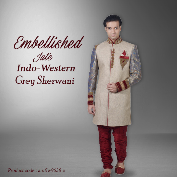 Embellished Jute Indo Western Grey Sherwani